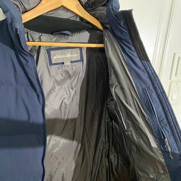 Navy blue, real down hooded puffer coat -Eddie Bauer - Picture 6 of 7